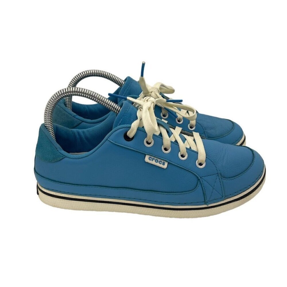 CROCS Blue Lace-Up Athletic Sneakers with White Laces
